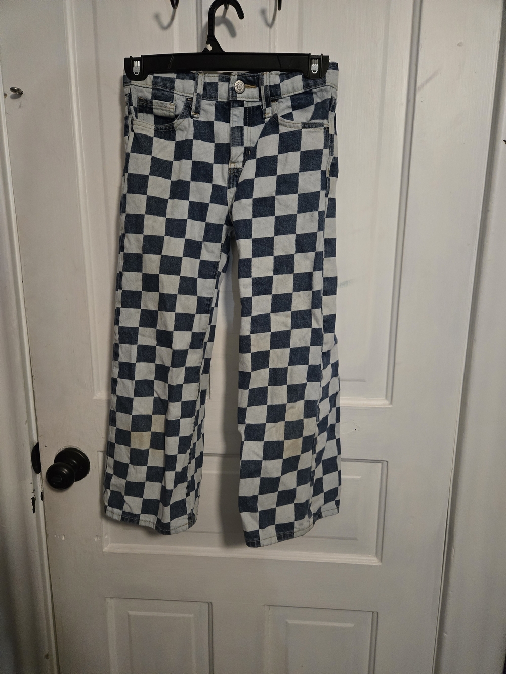 Old Navy Blue and White Checkerboard Wide-Leg Jeans